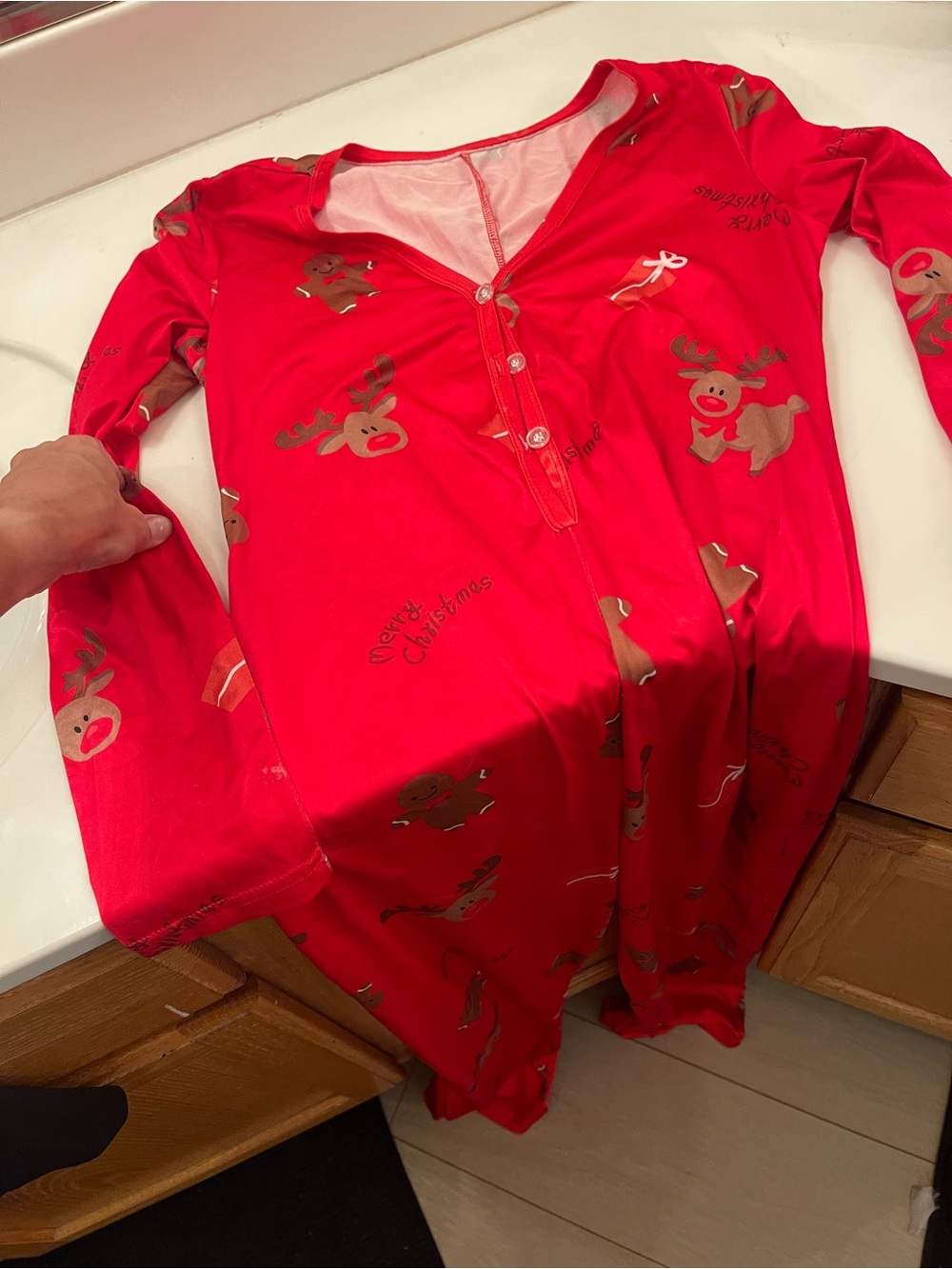 Kids Red Reindeer Christmas Pajama Onesie